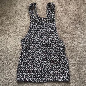 Floral denim overalls dress